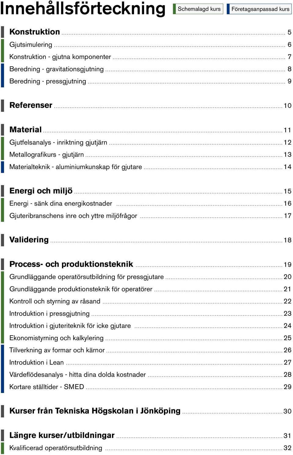 Gjuteribranschens inre och yttre miljöfrågor 15 16 17 Validering 18 Process- och produktionsteknik Grundläggande operatörsutbildning för pressgjutare Grundläggande produktionsteknik för operatörer