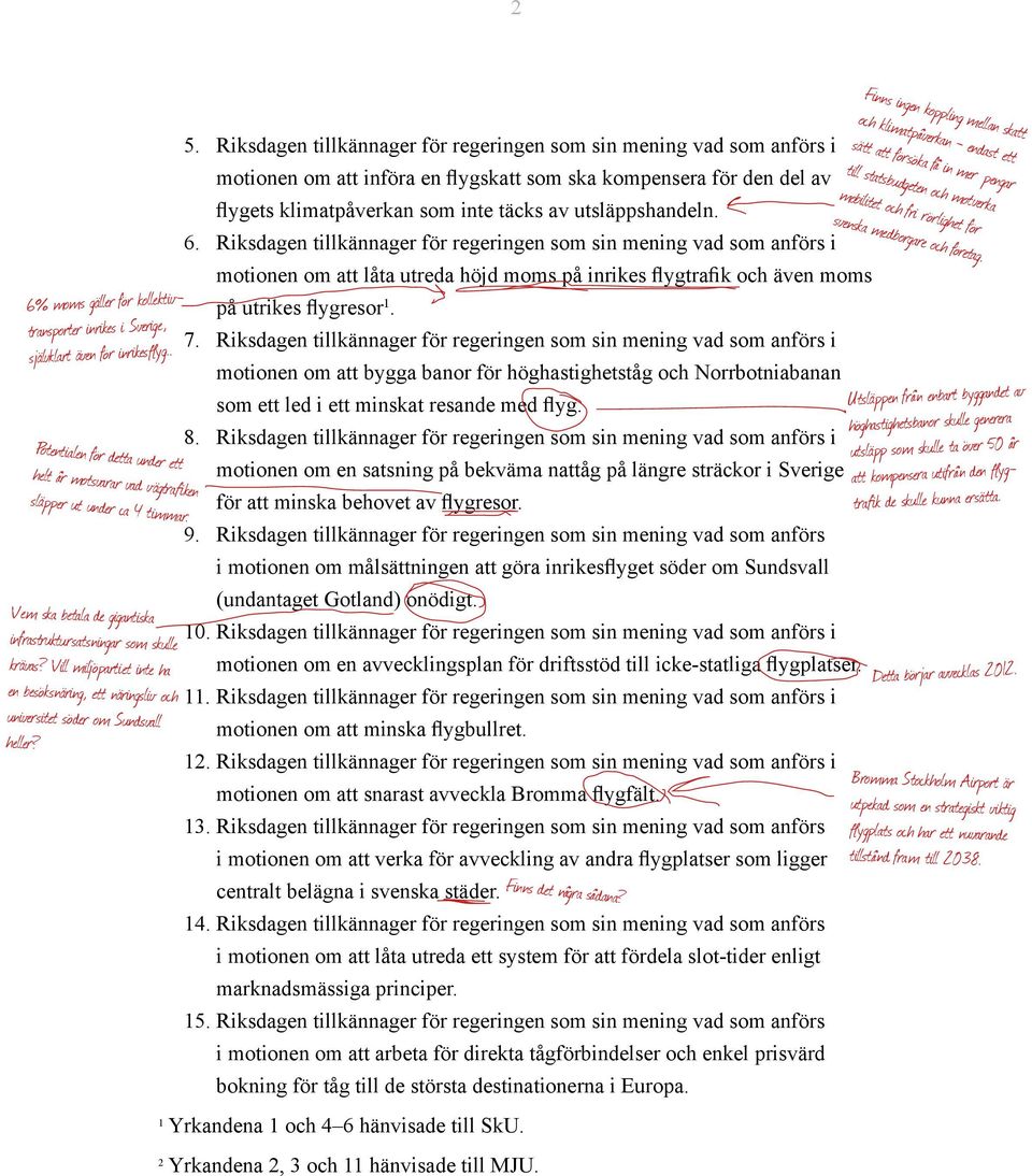 Riksdagen tillkännager för regeringen som sin mening vad som anförs i motionen om att införa en flygskatt som ska kompensera för den del av flygets klimatpåverkan som inte täcks av utsläppshandeln. 6.