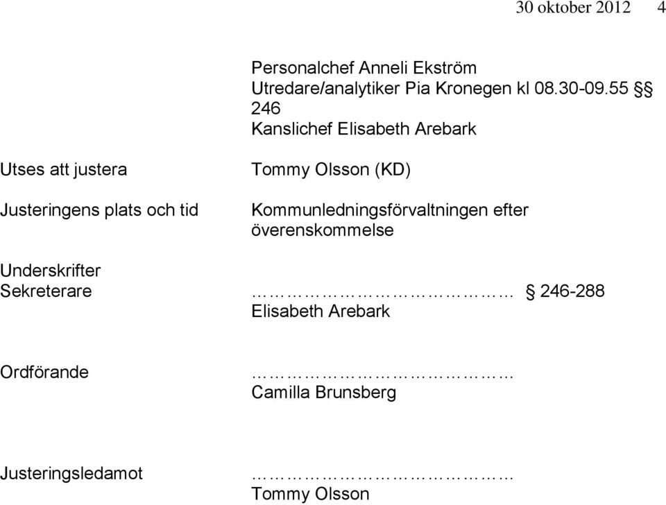 55 246 Kanslichef Elisabeth Arebark Utses att justera Justeringens plats och tid Tommy