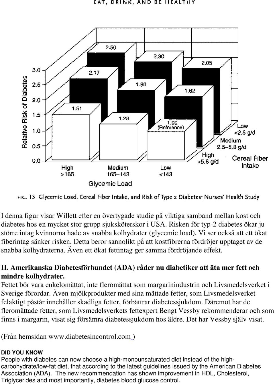 Detta beror sannolikt på att kostfibrerna fördröjer upptaget av de snabba kolhydraterna. Även ett ökat fettintag ger samma fördröjande effekt. II.