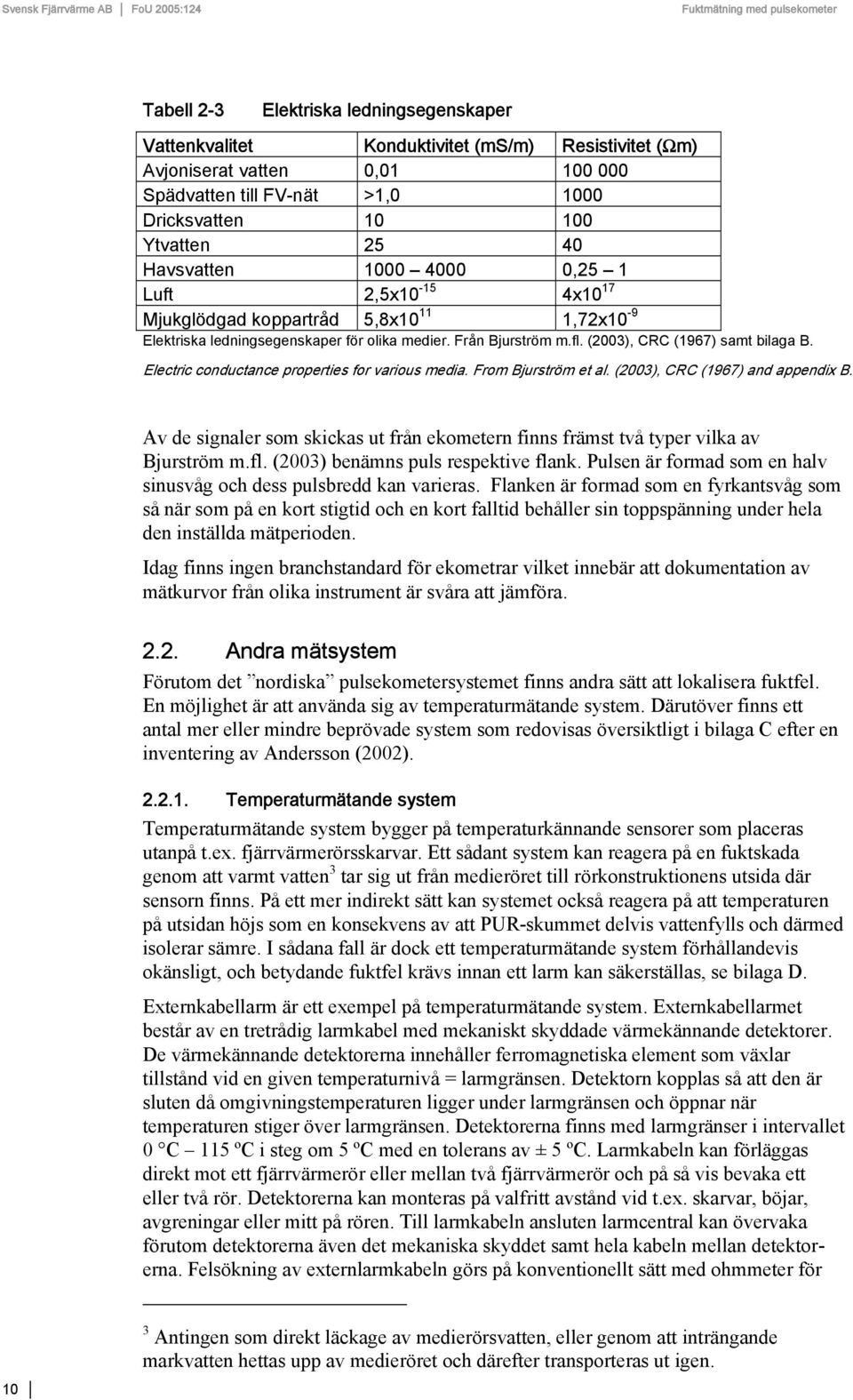 Electric conductance properties for various media. From Bjurström et al. (2003), CRC (1967) and appendix B. Av de signaler som skickas ut från ekometern finns främst två typer vilka av Bjurström m.fl.