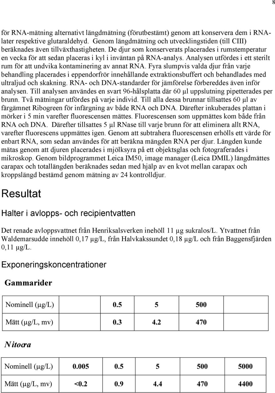 De djur som konserverats placerades i rumstemperatur en vecka för att sedan placeras i kyl i inväntan på RNA-analys. Analysen utfördes i ett sterilt rum för att undvika kontaminering av annat RNA.