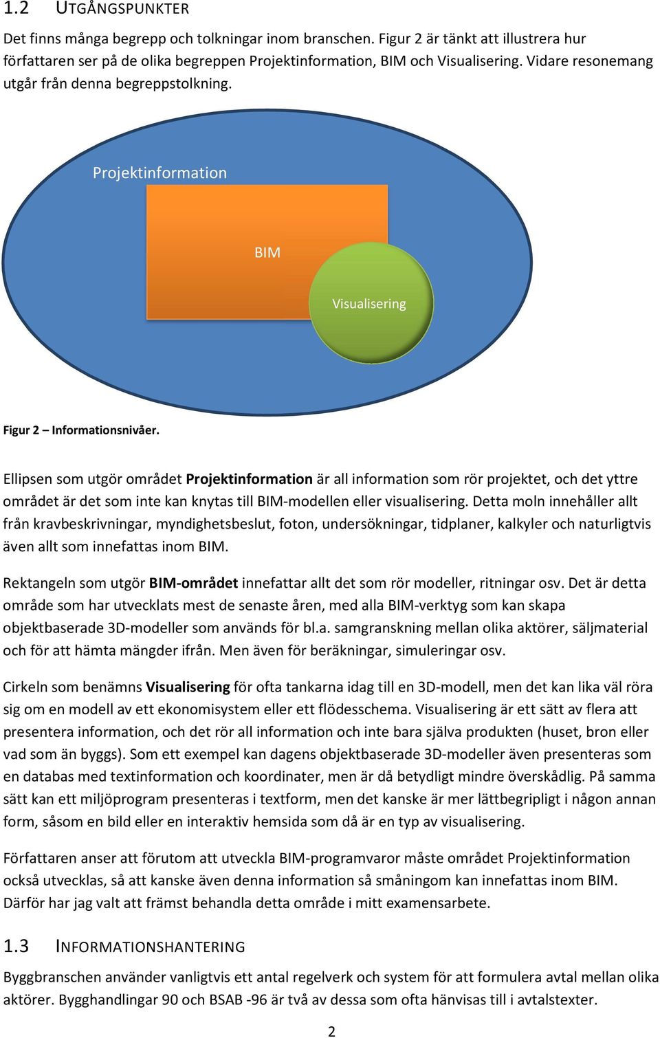 Ellipsen som utgör området Projektinformation är all information som rör projektet, och det yttre området är det som inte kan knytas till BIM-modellen eller visualisering.