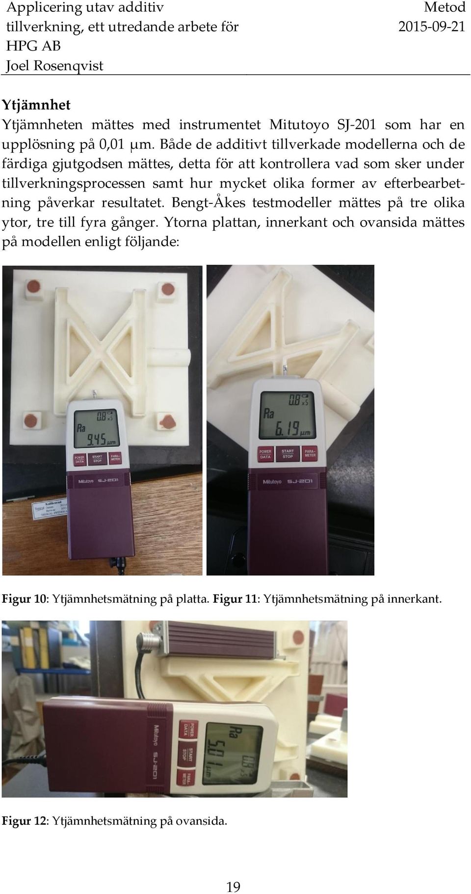 hur mycket olika former av efterbearbetning påverkar resultatet. Bengt-Åkes testmodeller mättes på tre olika ytor, tre till fyra gånger.