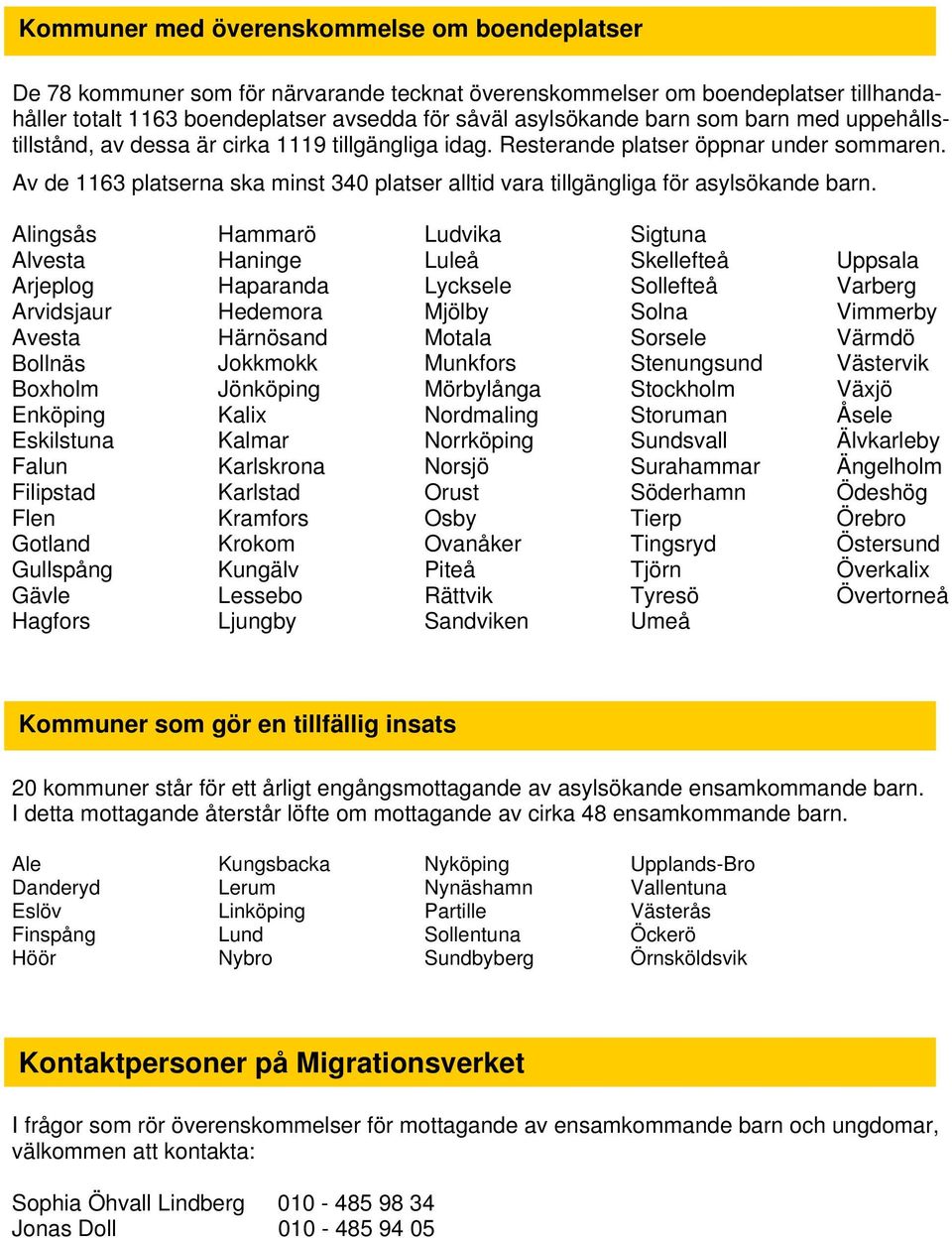 Av de 1163 platserna ska minst 340 platser alltid vara tillgängliga för asylsökande barn.