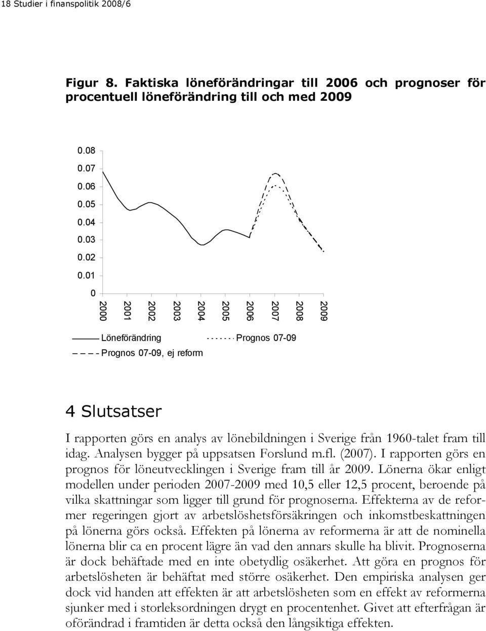 Analysen bygger på uppsatsen Forslund m.fl. (2007). I rapporten görs en prognos för löneutvecklngen Sverge fram tll år 2009.