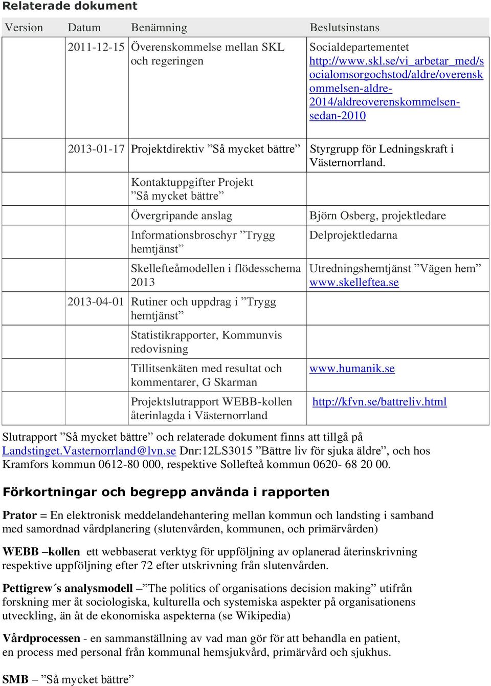 Förkortningar och begrepp använda i rapporten Prator = En elektronisk meddelandehantering mellan kommun och landsting i samband med samordnad vårdplanering (slutenvården, kommunen, och primärvården)