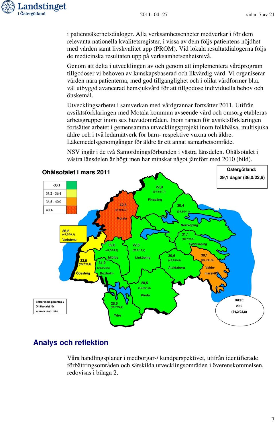 Vid lokala resultatdialogerna följs de medicinska resultaten upp på verksamhetsenhetsnivå.