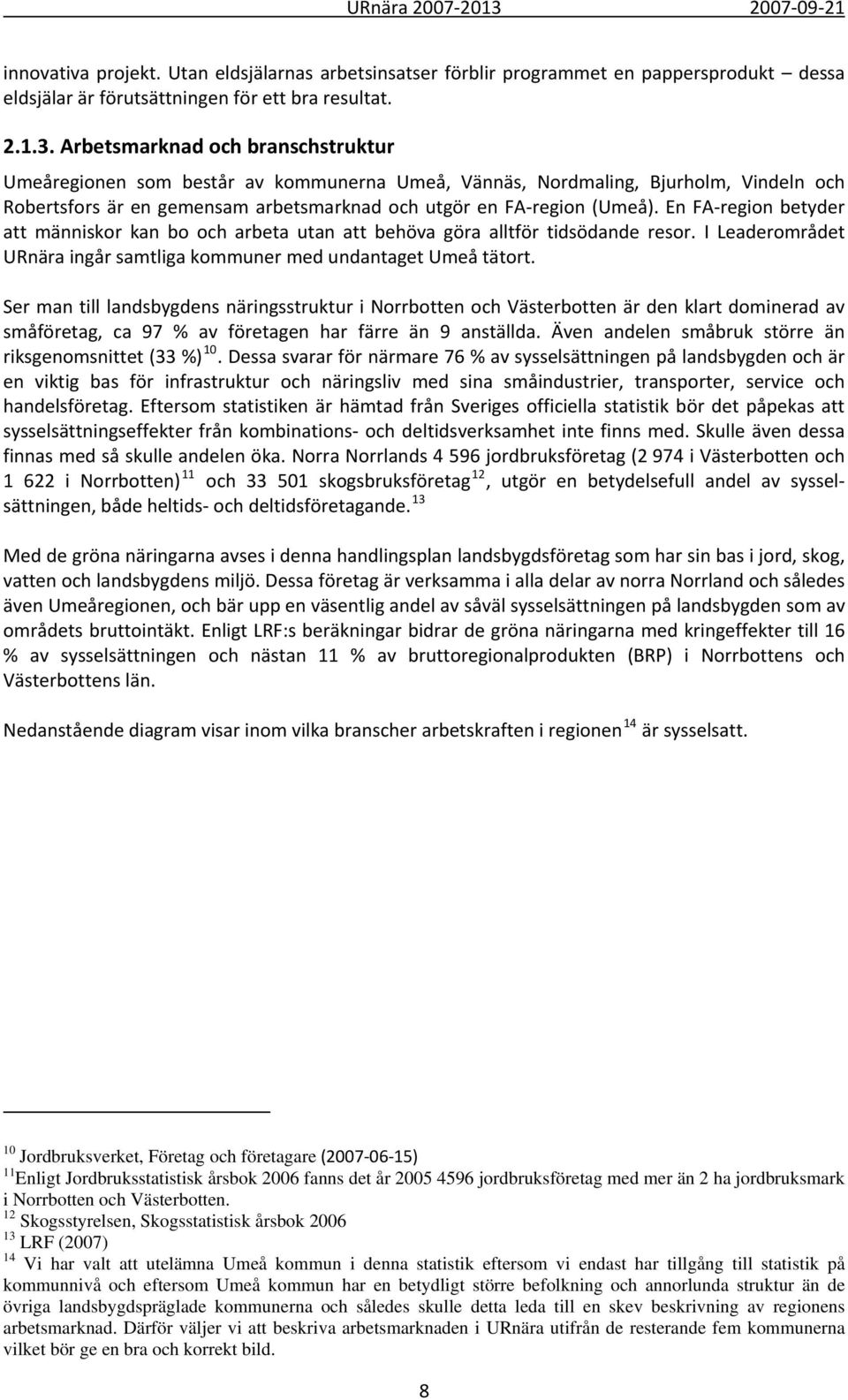 En FA region betyder att människor kan bo och arbeta utan att behöva göra alltför tidsödande resor. I Leaderområdet URnära ingår samtliga kommuner med undantaget Umeå tätort.