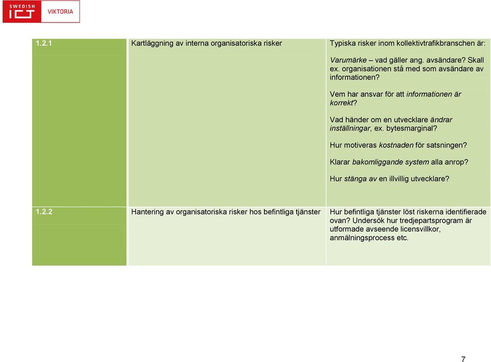 bytesmarginal? Hur motiveras kostnaden för satsningen? Klarar bakomliggande system alla anrop? Hur stänga av en illvillig utvecklare? 1.2.