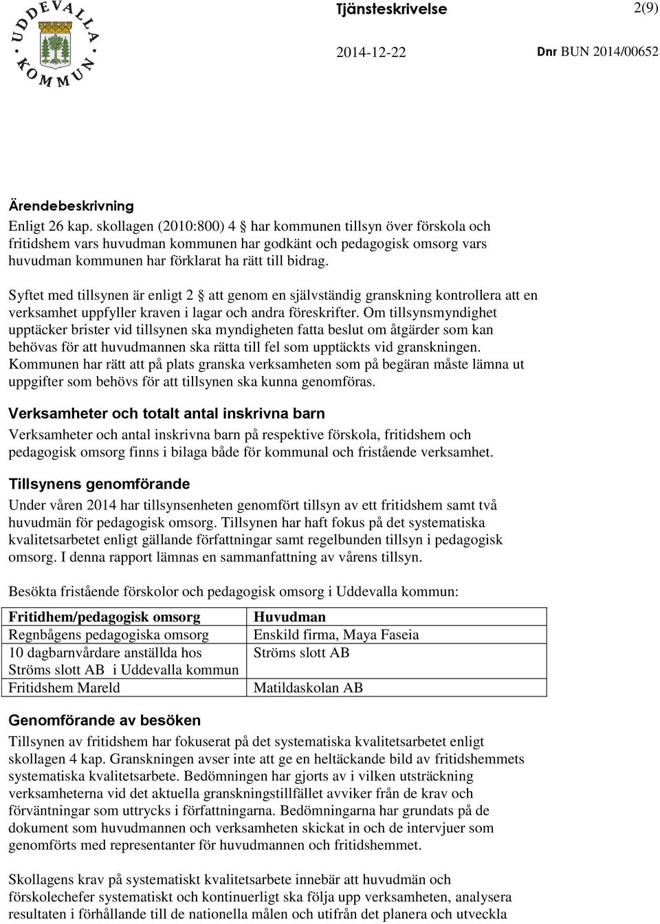 Syftt md tillsynn är nligt 2 att gnom n självständig granskning kontrollra att n vrksamht uppfyllr kravn i lagar och andra förskriftr.