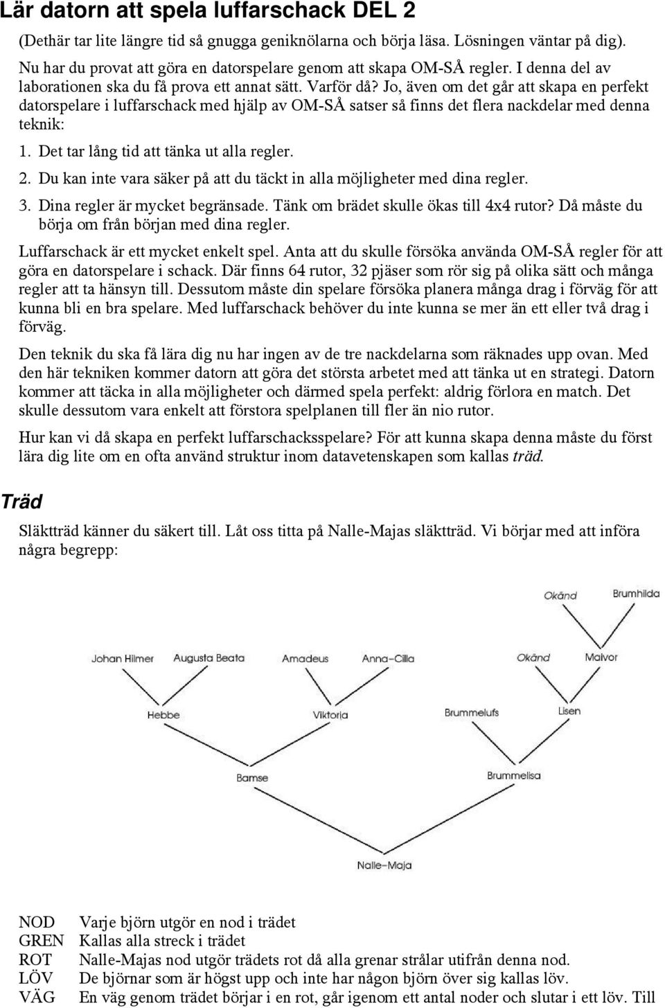 Jo, även om det går att skapa en perfekt datorspelare i luffarschack med hjälp av OM-SÅ satser så finns det flera nackdelar med denna teknik: 1. Det tar lång tid att tänka ut alla regler. 2.