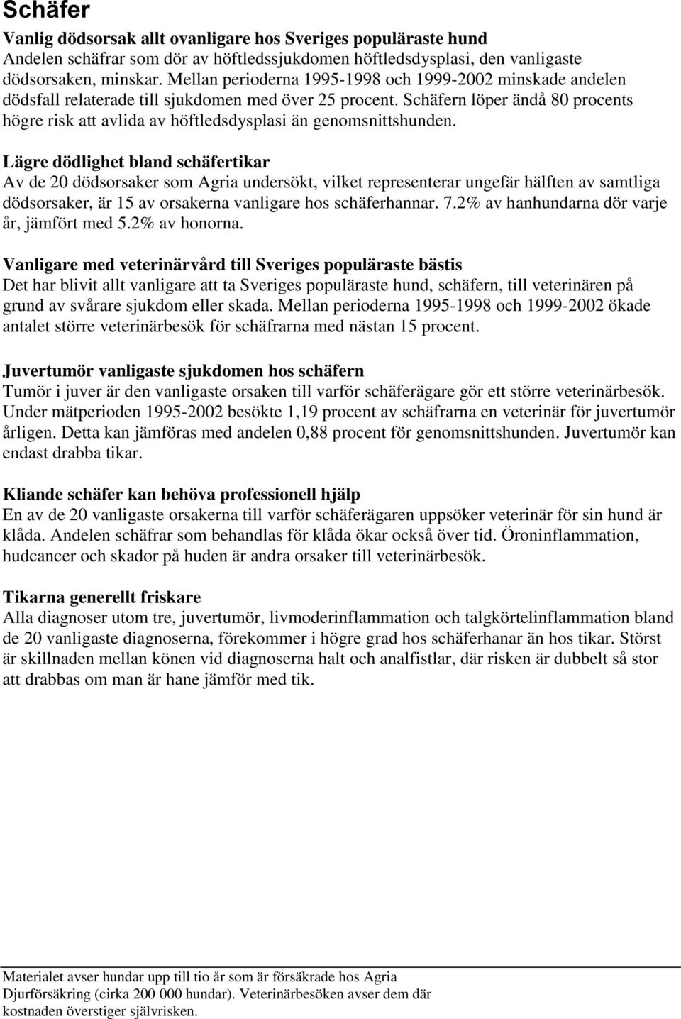 Schäfern löper ändå 80 procents högre risk att avlida av höftledsdysplasi än genomsnittshunden.