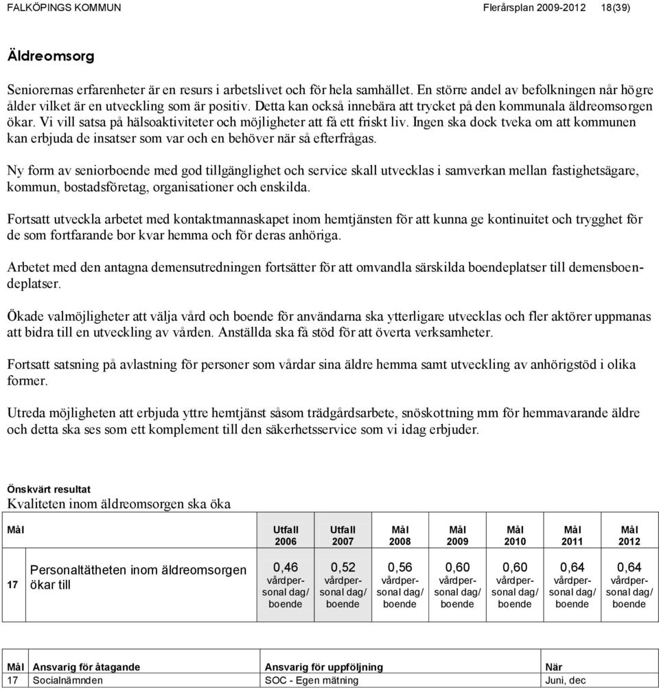 Vi vill satsa på hälsoaktiviteter och möjligheter att få ett friskt liv. Ingen ska dock tveka om att kommunen kan erbjuda de insatser som var och en behöver när så efterfrågas.