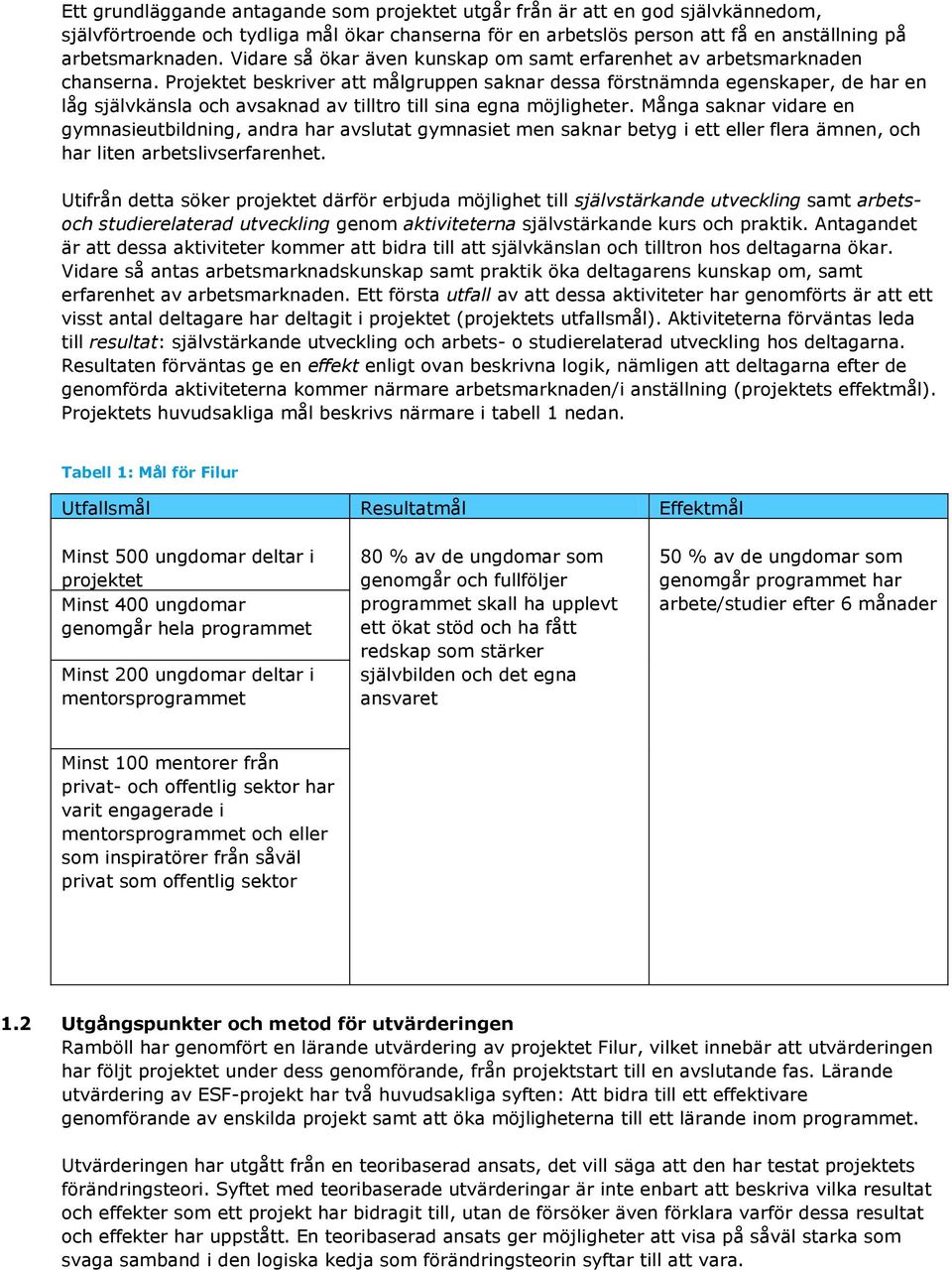 Projektet beskriver att målgruppen saknar dessa förstnämnda egenskaper, de har en låg självkänsla och avsaknad av tilltro till sina egna möjligheter.