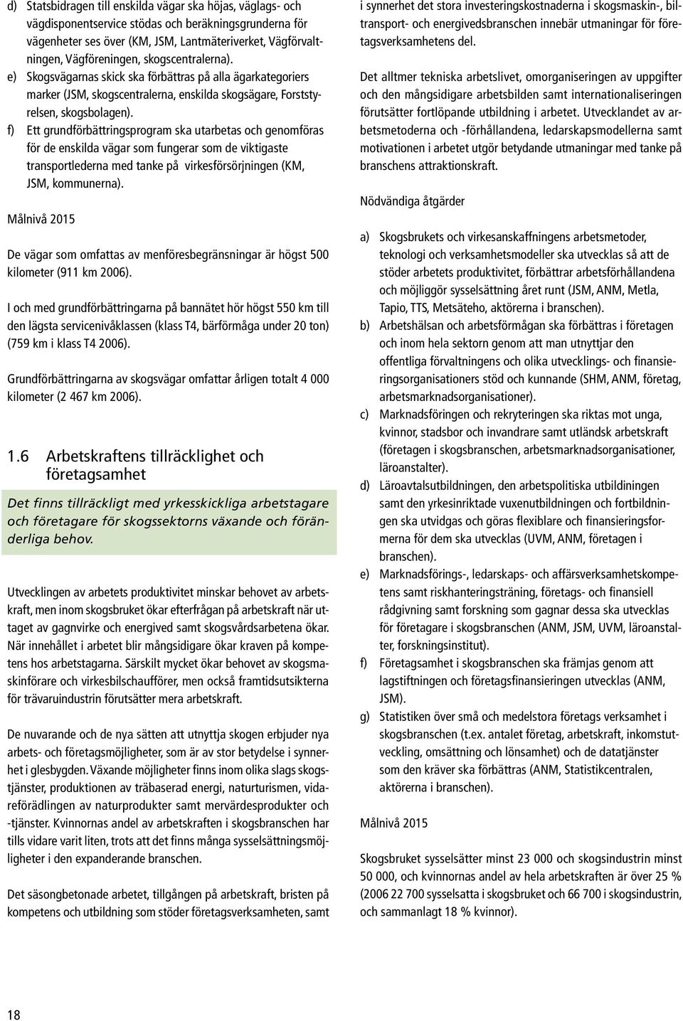 f) Ett grundförbättringsprogram ska utarbetas och genomföras för de enskilda vägar som fungerar som de viktigaste transportlederna med tanke på virkesförsörjningen (KM, JSM, kommunerna).