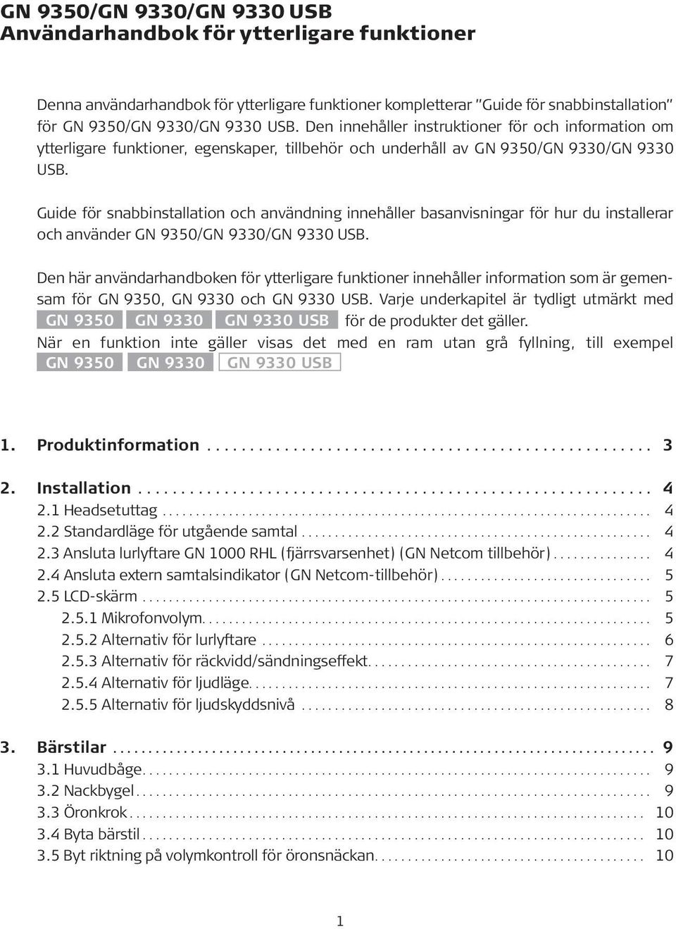 Guide för snabbinstallation och användning innehåller basanvisningar för hur du installerar och använder GN 9350/GN 9330/GN 9330 USB.