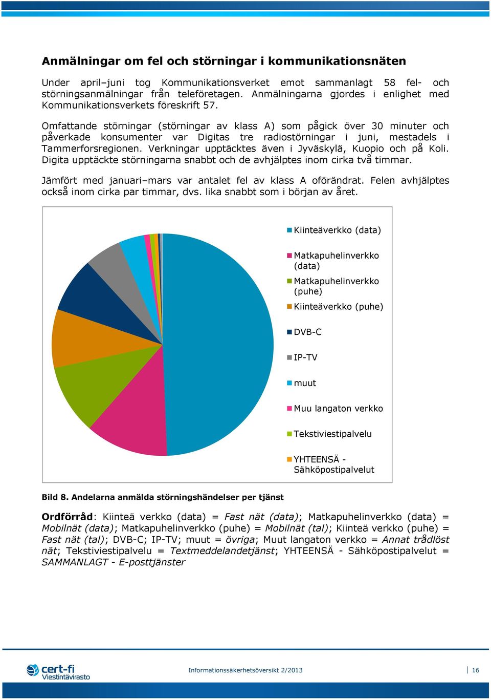 Omfattande störningar (störningar av klass A) som pågick över 30 minuter och påverkade konsumenter var Digitas tre radiostörningar i juni, mestadels i Tammerforsregionen.