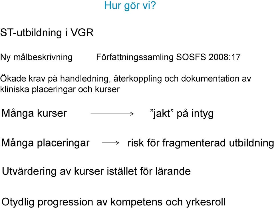 handledning, återkoppling och dokumentation av kliniska placeringar och kurser Många