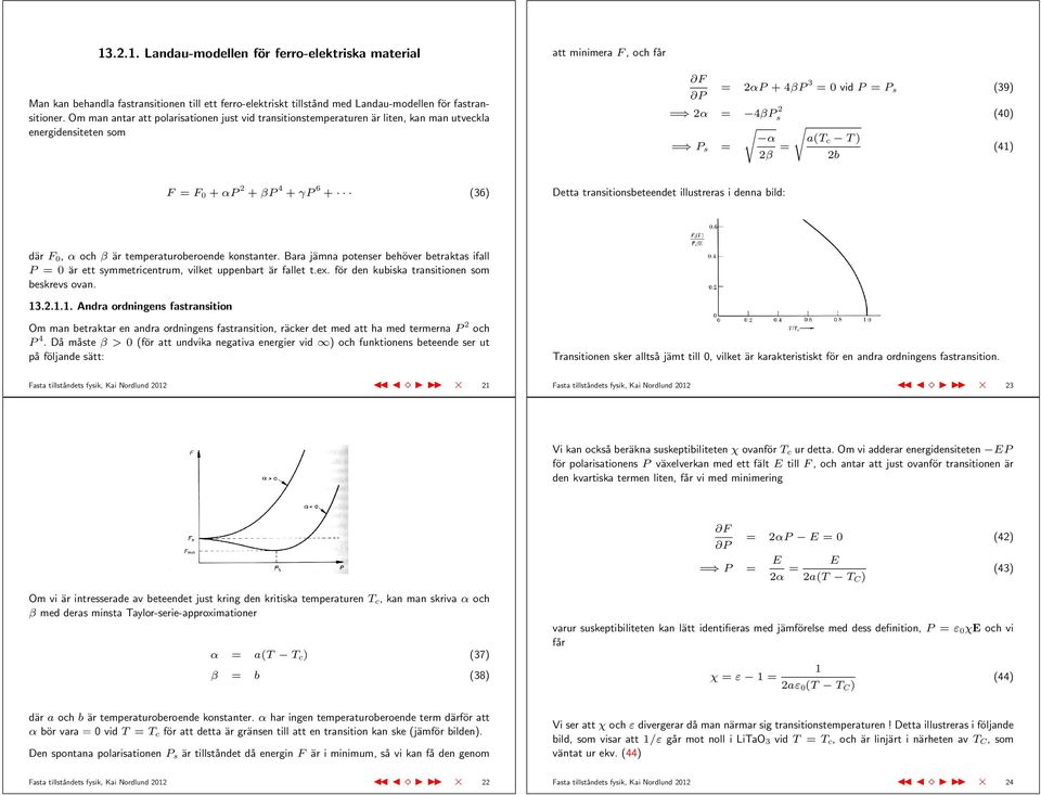 F = F 0 + αp 2 + βp 4 + γp 6 + 36) Detta transitionsbeteendet illustreras i denna bild: där F 0, α och β är temperaturoberoende konstanter.