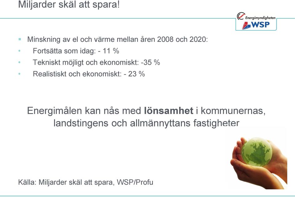 % Tekniskt möjligt och ekonomiskt: -35 % Realistiskt och ekonomiskt: - 23 %