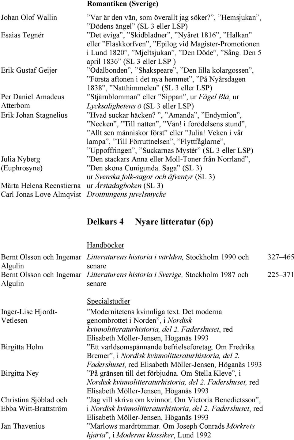 Den 5 april 1836 (SL 3 eller LSP ) Odalbonden, Shakspeare, Den lilla kolargossen, Första aftonen i det nya hemmet, På Nyårsdagen 1838, Natthimmelen (SL 3 eller LSP) Stjärnblomman eller Sippan, ur