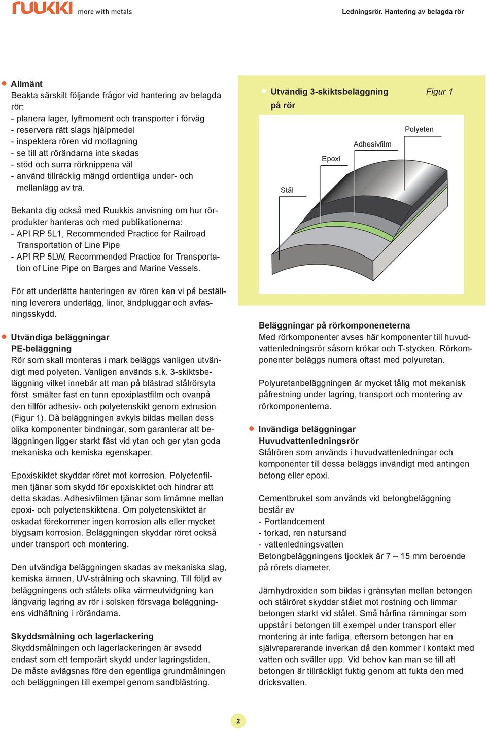 Utvändig 3-skiktsbeläggning Figur 1 på rör Stål Teräs Epoxi Epoksi AdhesivÞlm Adheesiokalvo Polyeten Polyeteeni Bekanta dig också med Ruukkis anvisning om hur rörprodukter hanteras och med