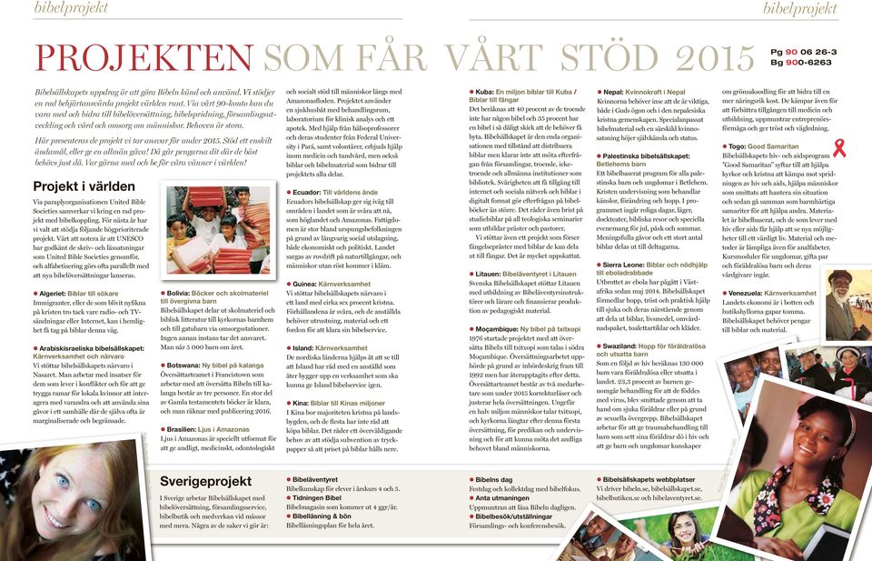 Behoven är stora. Här presenteras de projekt vi tar ansvar för under 2015. Stöd ett enskilt ändamål, eller ge en allmän gåva! Då går pengarna dit där de bäst behövs just då.