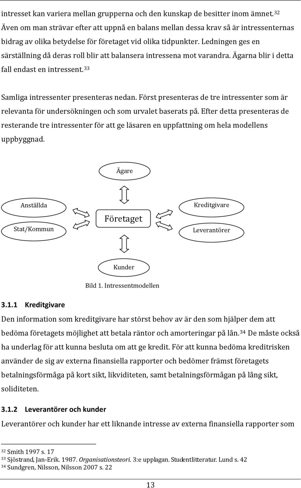 Ledningen ges en särställning då deras roll blir att balansera intressena mot varandra. Ägarna blir i detta fall endast en intressent. 33 Samliga intressenter presenteras nedan.