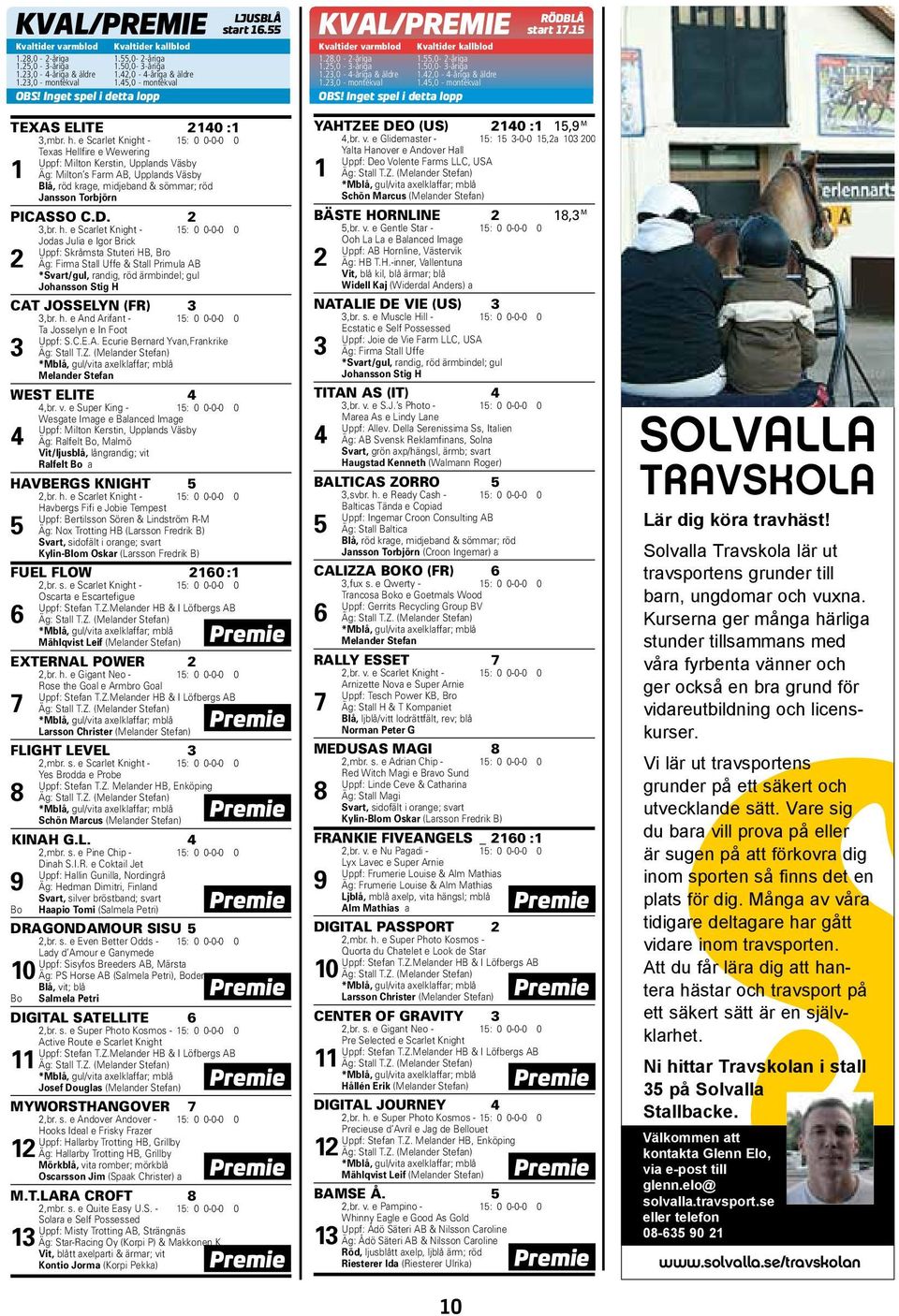 23,0-4-åriga & äldre 1.23,0 - montékval Kvaltider kallblod 1.55,0-2-åriga 1.50,0-3-åriga 1.42,0-4-åriga & äldre 1.45,0 - montékval OBS! Inget spel i detta lopp RÖDBLÅ start 17.