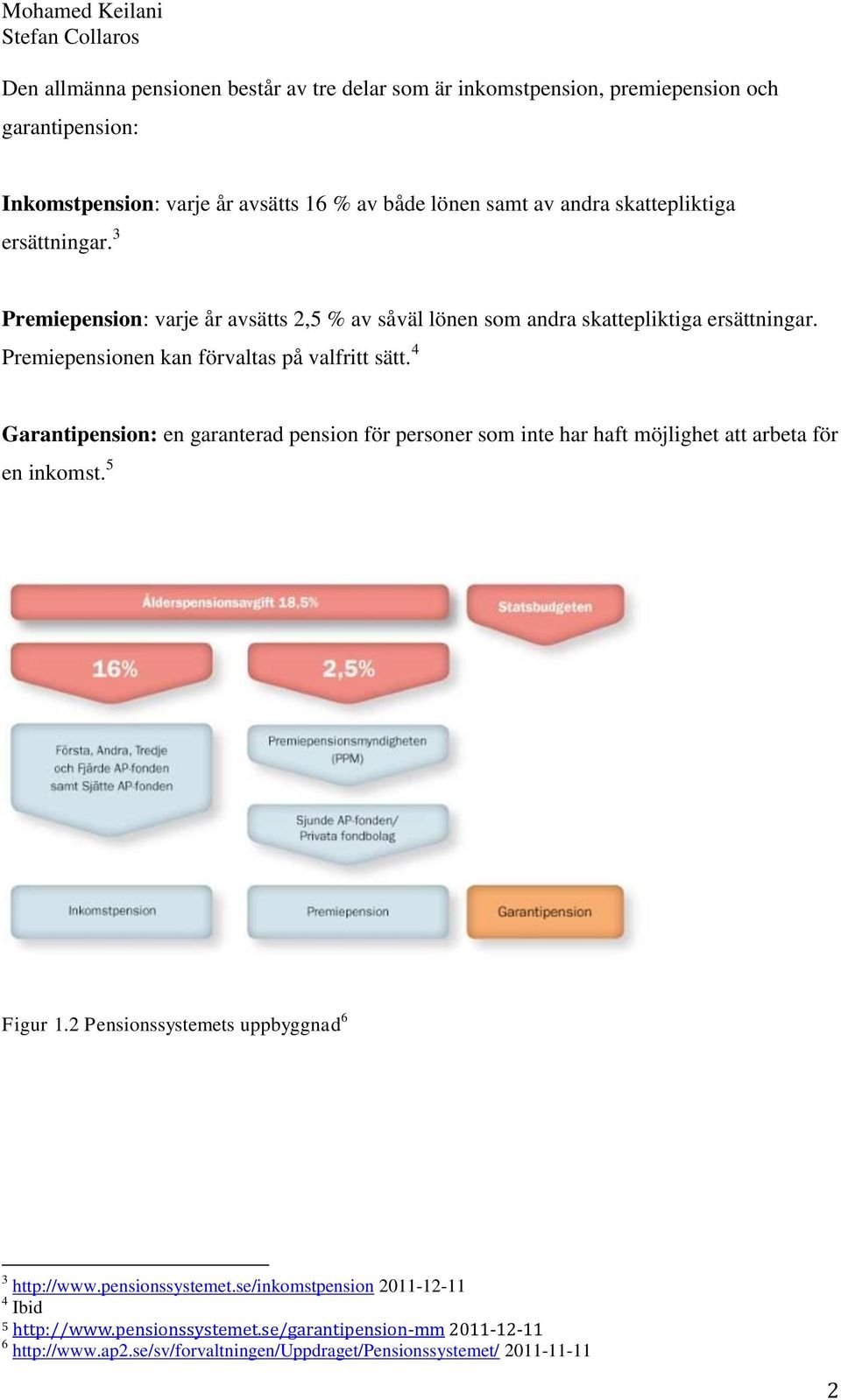 4 Garantipension: en garanterad pension för personer som inte har haft möjlighet att arbeta för en inkomst. 5 Figur 1.2 Pensionssystemets uppbyggnad 6 3 http://www.