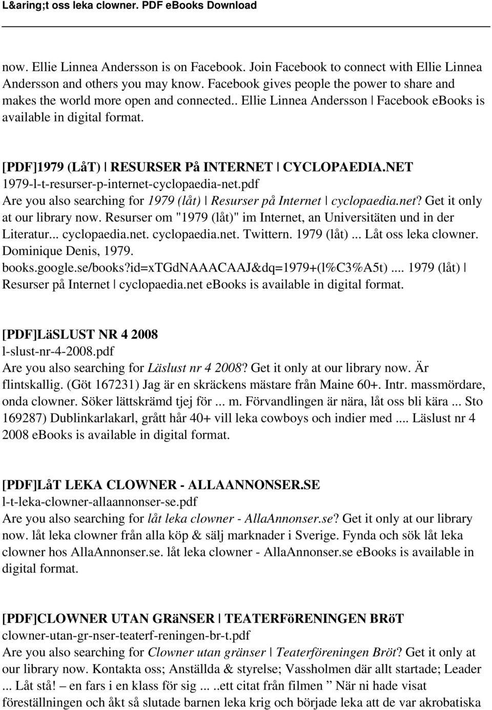 [PDF]1979 (LåT) RESURSER På INTERNET CYCLOPAEDIA.NET 1979-l-t-resurser-p-internet-cyclopaedia-net.pdf Are you also searching for 1979 (låt) Resurser på Internet cyclopaedia.net? Get it only at our library now.