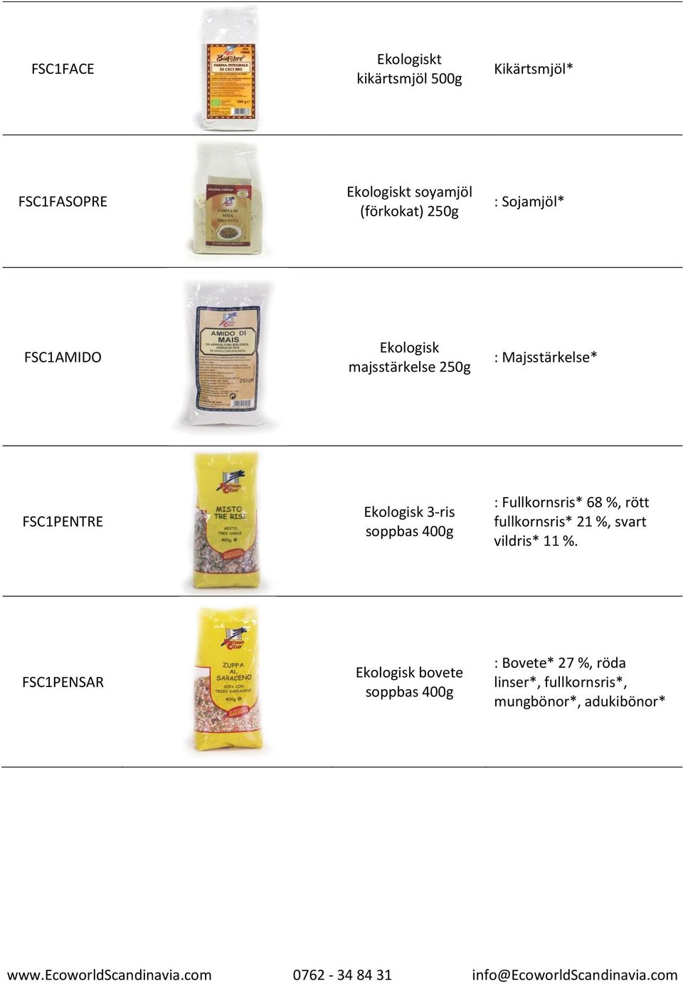 400g : Fullkornsris* 68 %, rött fullkornsris* 21 %, svart vildris* 11 %.