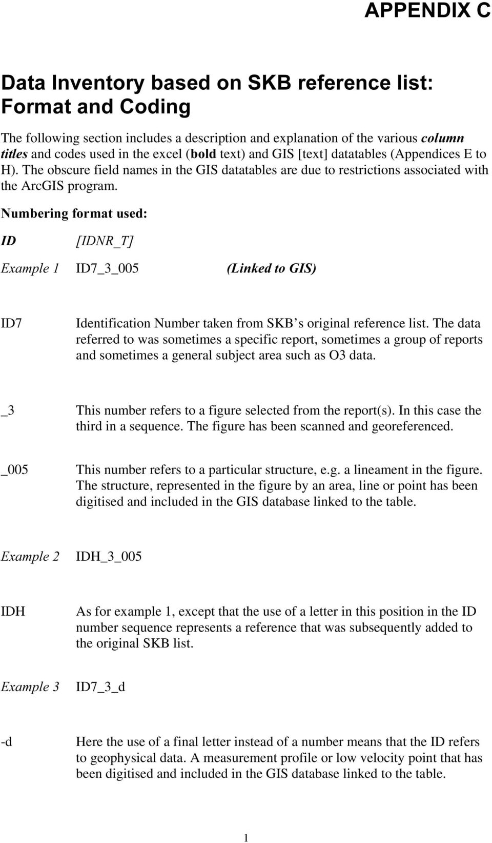 H). The obscure field names in the GIS datatables are due to restrictions associated with the ArcGIS program.