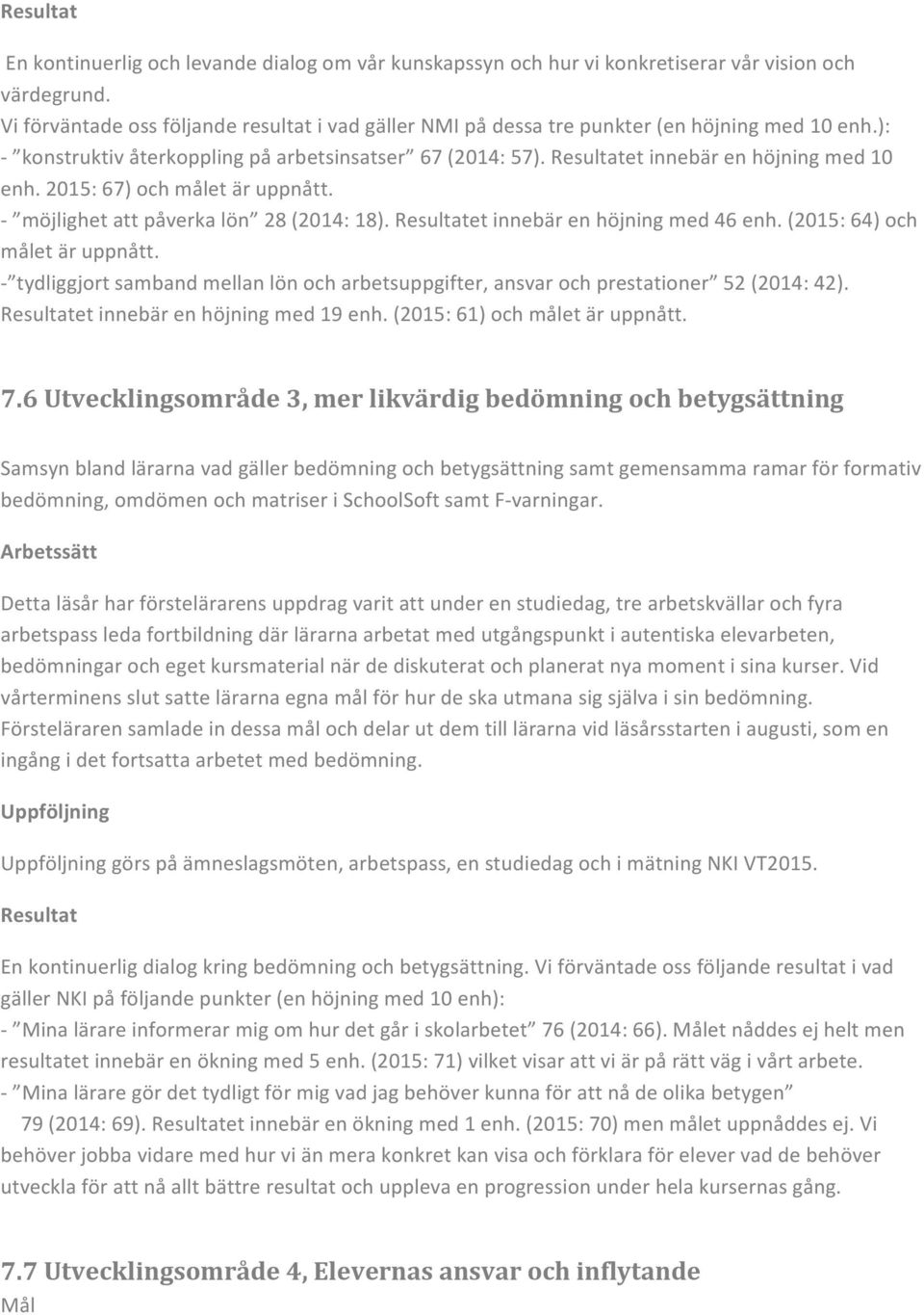 Resultatet innebär en höjning med 10 enh. 2015: 67) och målet är uppnått. - möjlighet att påverka lön 28 (2014: 18). Resultatet innebär en höjning med 46 enh. (2015: 64) och målet är uppnått.