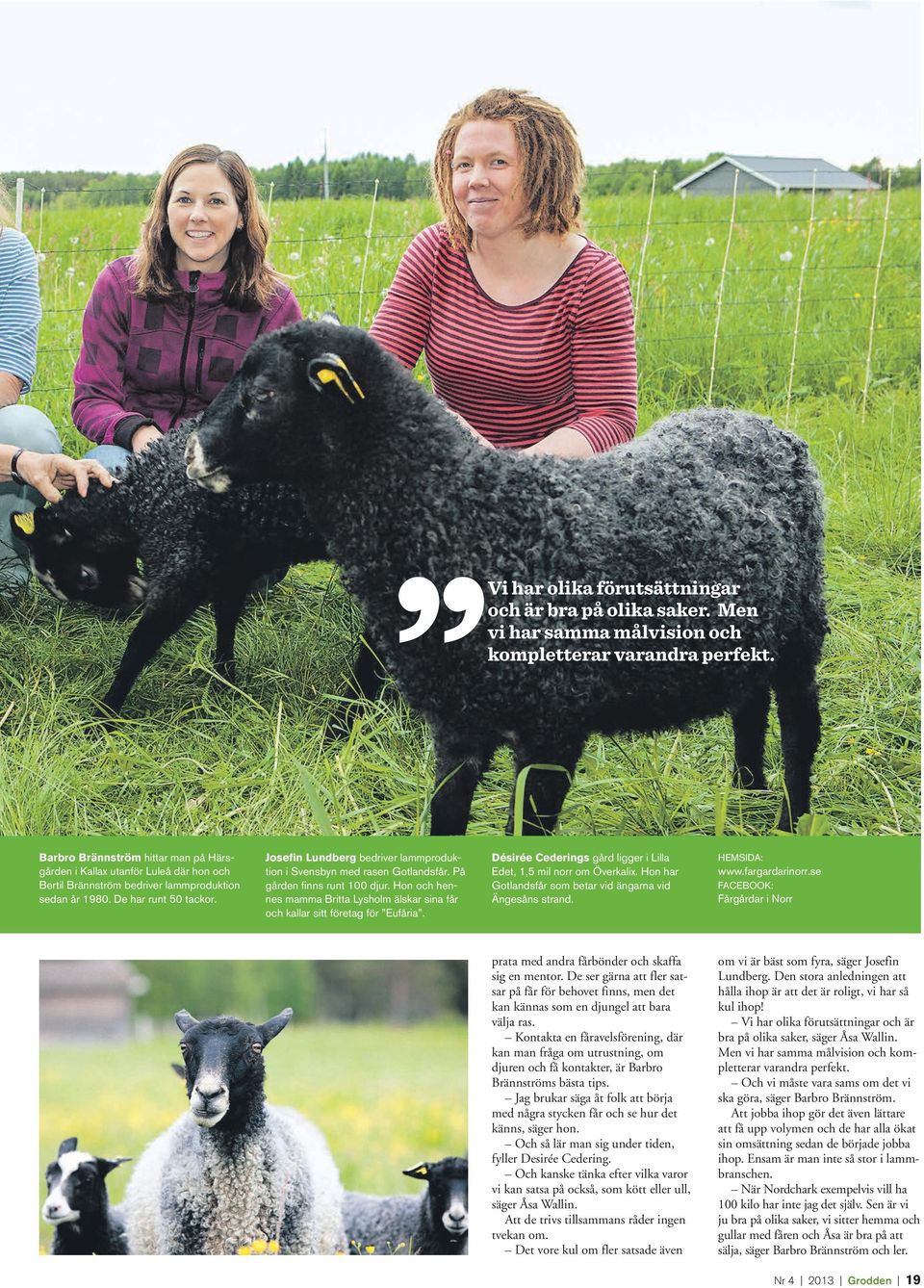 Josefin Lundberg bedriver lammproduktion i Svensbyn med rasen Gotlandsfår. På gården finns runt 100 djur. Hon och hennes mamma Britta Lysholm älskar sina får och kallar sitt företag för Eufåria.