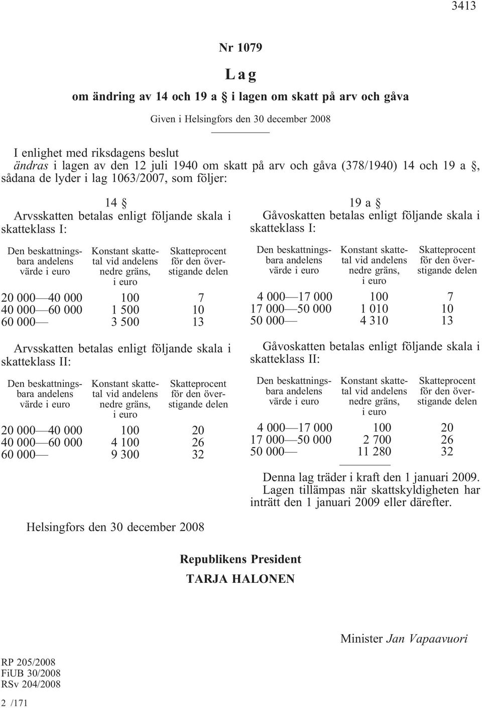 andelens värdeieuro Konstant skattetal vid andelens nedre gräns, ieuro Skatteprocent för den överstigande delen 20 000 40 000 100 7 40 000 60 000 1 500 10 60 000 3 500 13 Arvsskatten betalas enligt