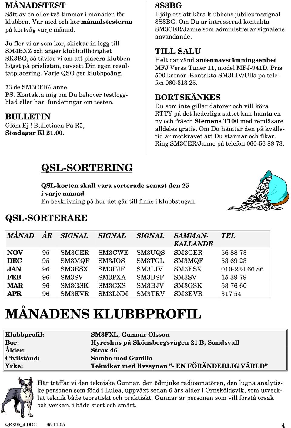 Varje QSO ger klubbpoäng. 73 de SM3CER/Janne PS. Kontakta mig om Du behöver testloggblad eller har funderingar om testen. BULLETIN Glöm Ej! Bulletinen På R5, Söndagar Kl 21.00.