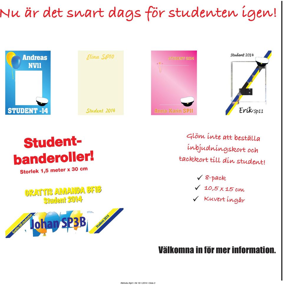 Studentbanderoller! inbjudningskort och tackkort till din student!