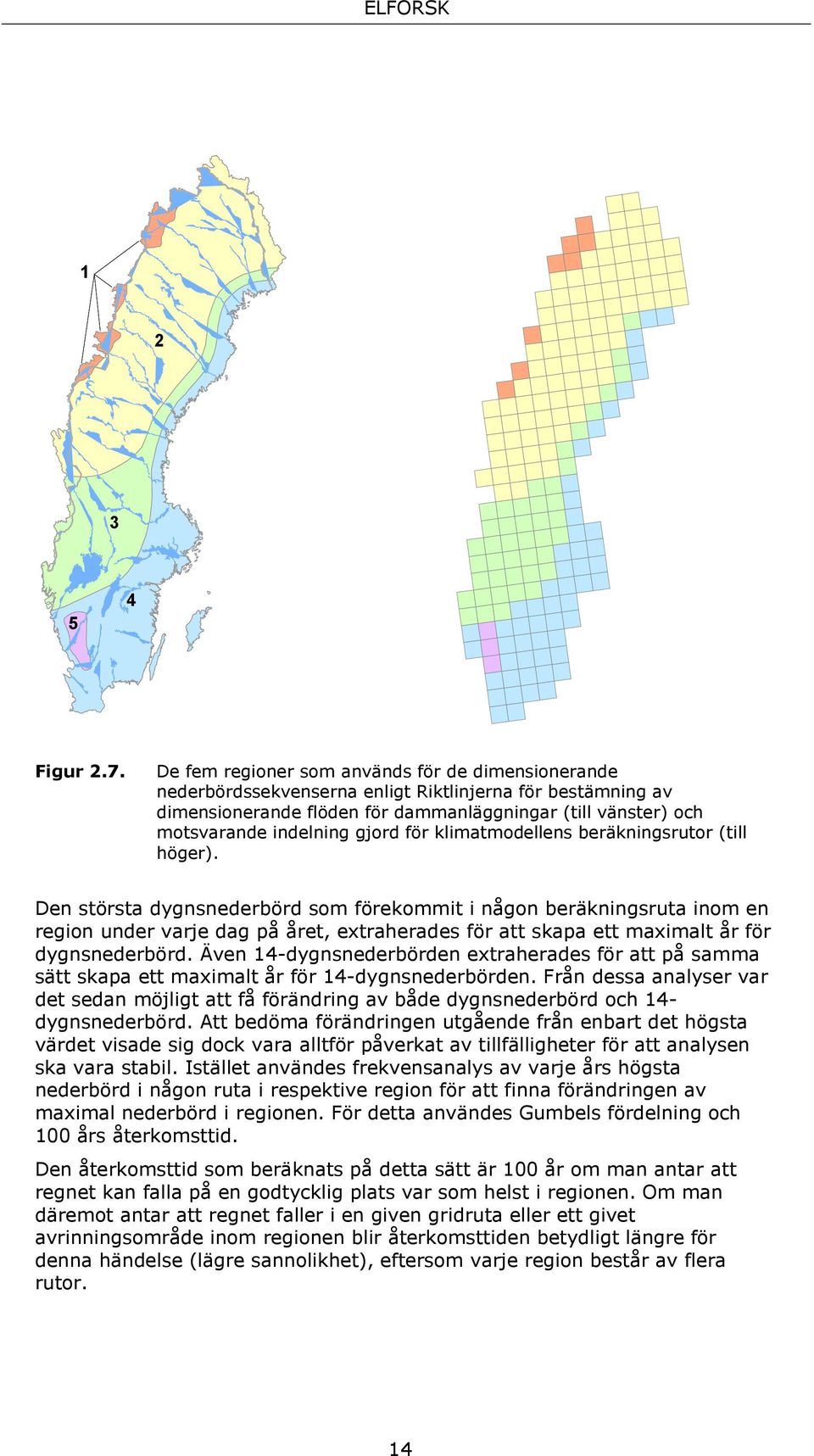 gjord för klimatmodellens beräkningsrutor (till höger).