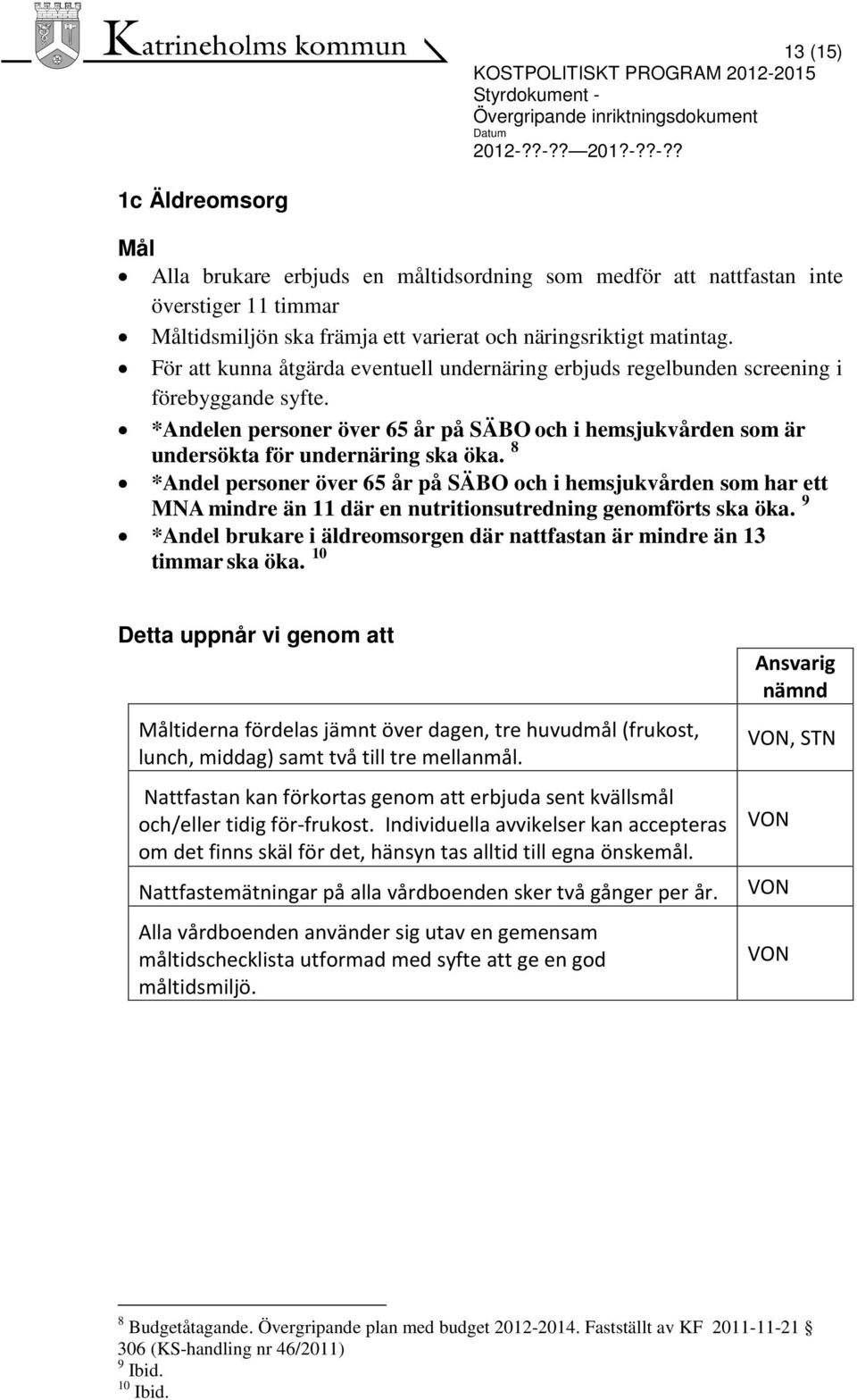 *Andelen personer över 65 år på SÄBO och i hemsjukvården som är undersökta för undernäring ska öka.