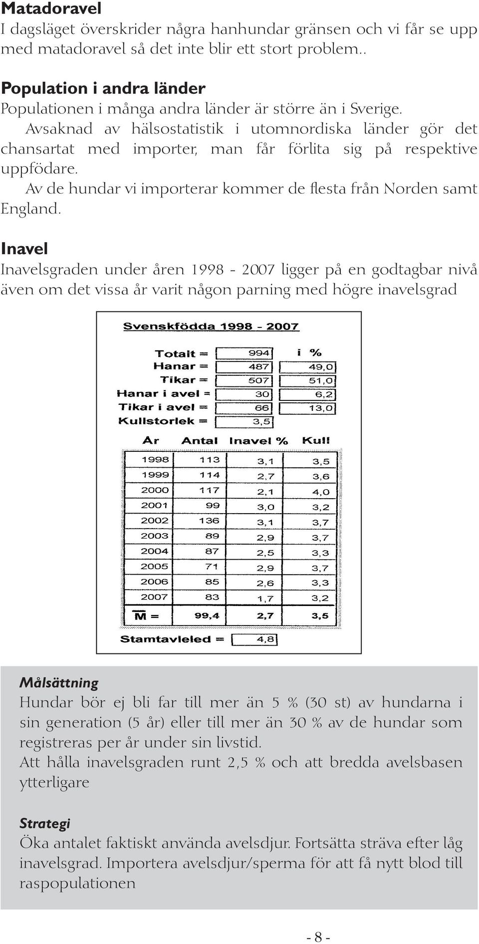 Avsaknad av hälsostatistik i utomnordiska länder gör det chansartat med importer, man får förlita sig på respektive uppfödare. Av de hundar vi importerar kommer de flesta från Norden samt England.