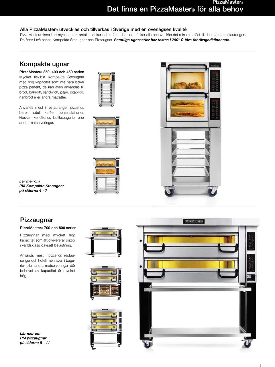 Kompakta ugnar PizzaMaster 350, 400 och 450 serien Mycket flexibla Kompakta Stenugnar med hög kapacitet som inte bara bakar pizza perfekt, de kan även användas till bröd, bakeoff, sandwich, pajer,