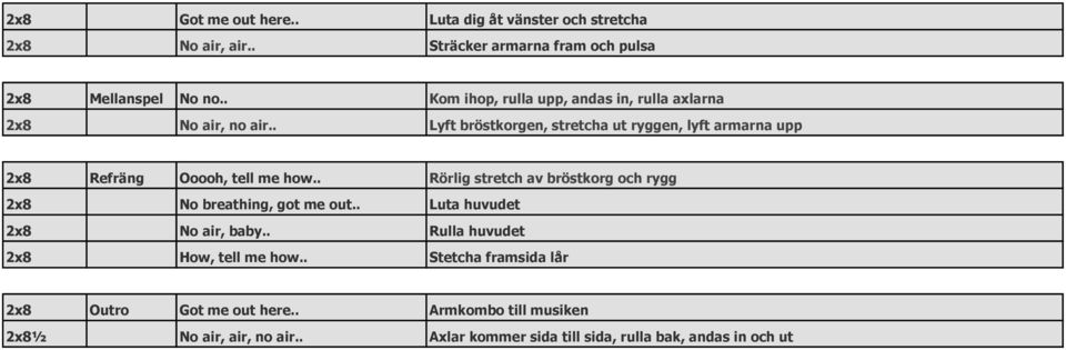 . Lyft bröstkorgen, stretcha ut ryggen, lyft armarna upp 2x8 Refräng Ooooh, tell me how.