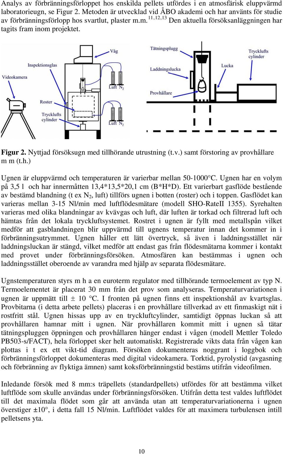 Nyttjad försöksugn med tillhörande utrustning (t.v.) samt förstoring av provhållare m m (t.h.) Ugnen är eluppvärmd och temperaturen är varierbar mellan 50-1000 C.