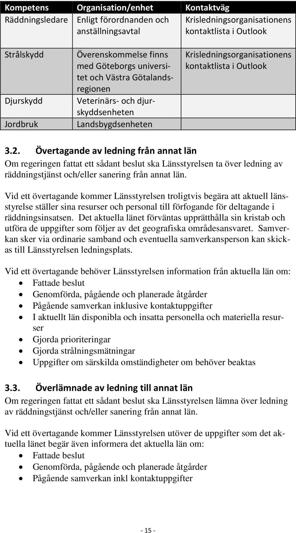 Övertagande av ledning från annat län Om regeringen fattat ett sådant beslut ska Länsstyrelsen ta över ledning av räddningstjänst och/eller sanering från annat län.