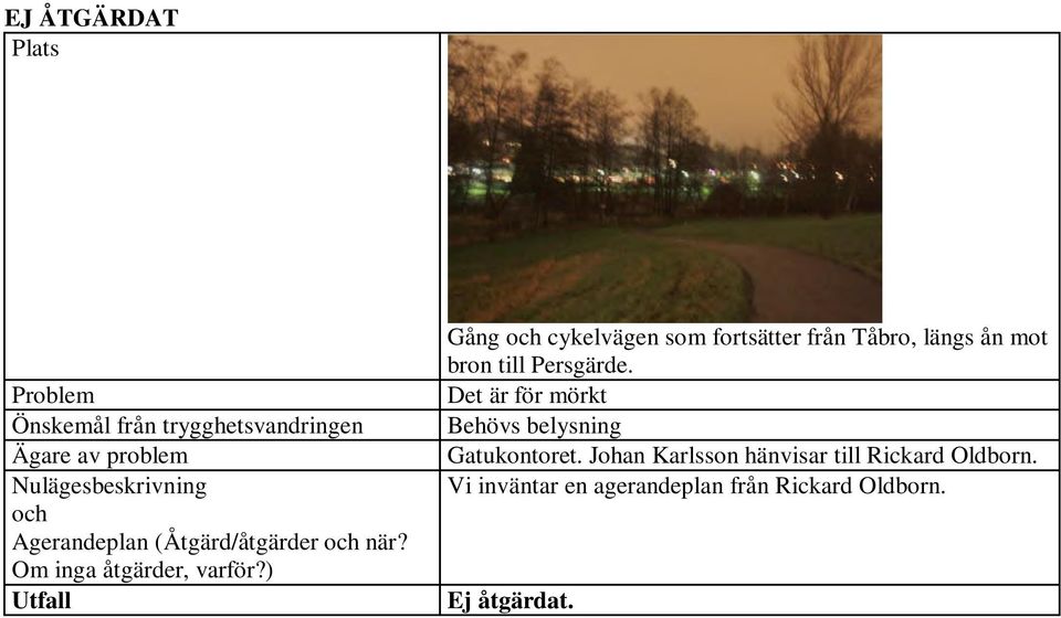 ) Gång cykelvägen som fortsätter från Tåbro, längs ån mot bron till Persgärde.