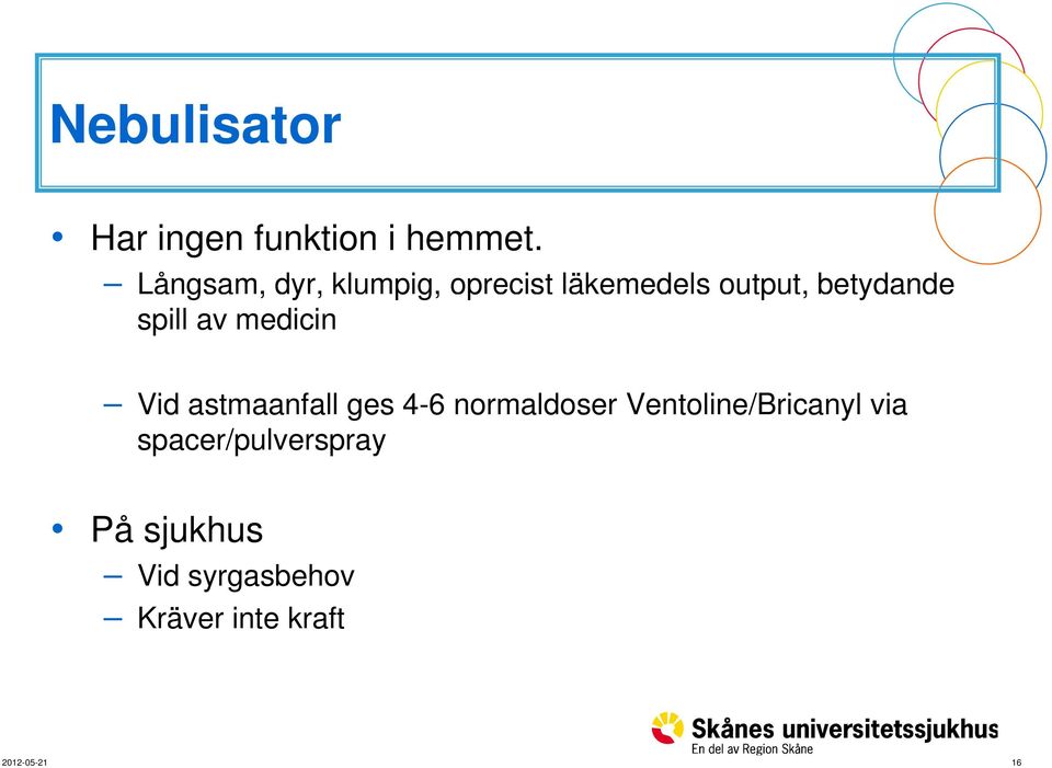 betydande spill av medicin Vid astmaanfall ges 4-6 normaldoser