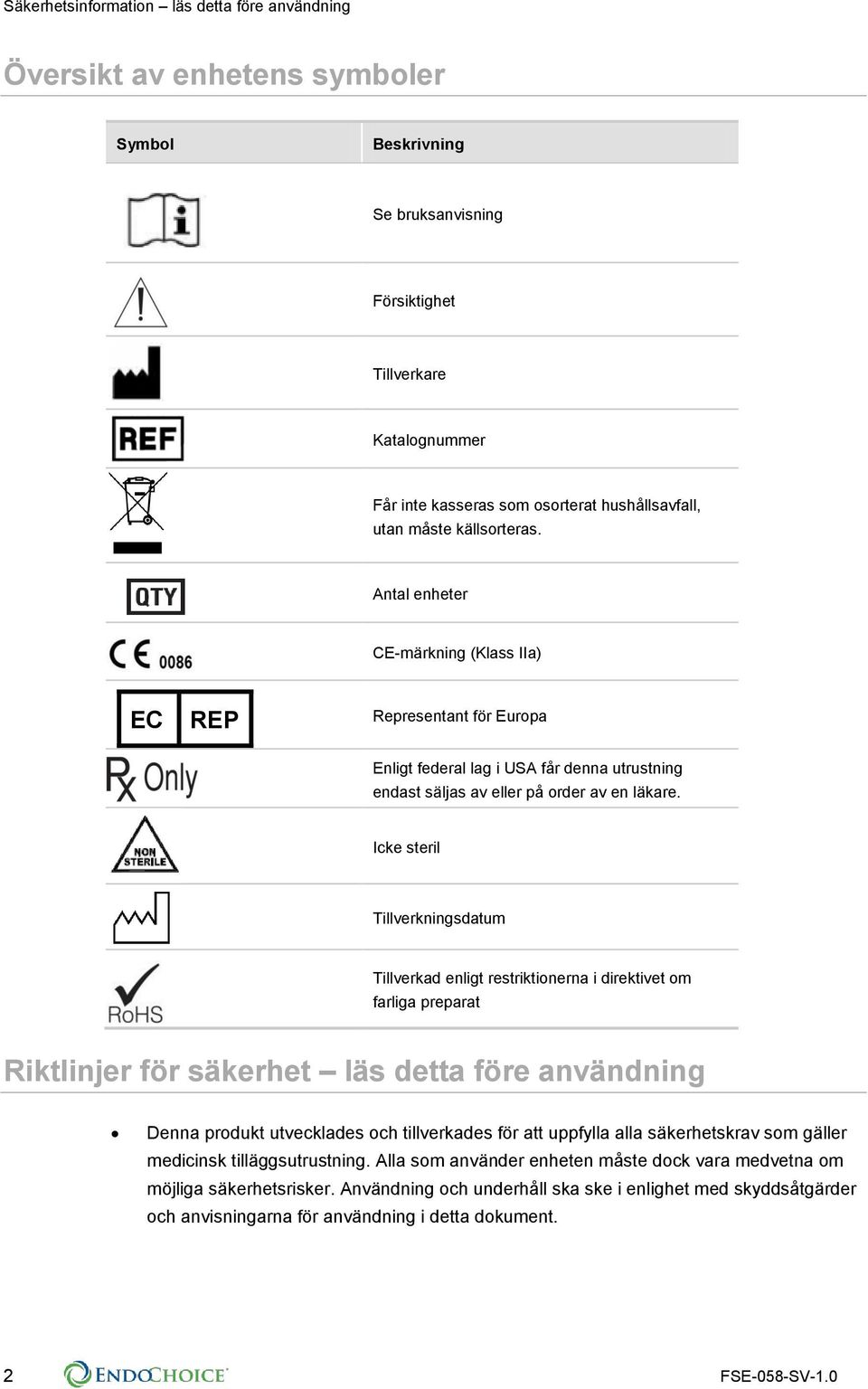 Antal enheter CE-märkning (Klass IIa) EC REP Representant för Europa Enligt federal lag i USA får denna utrustning endast säljas av eller på order av en läkare.