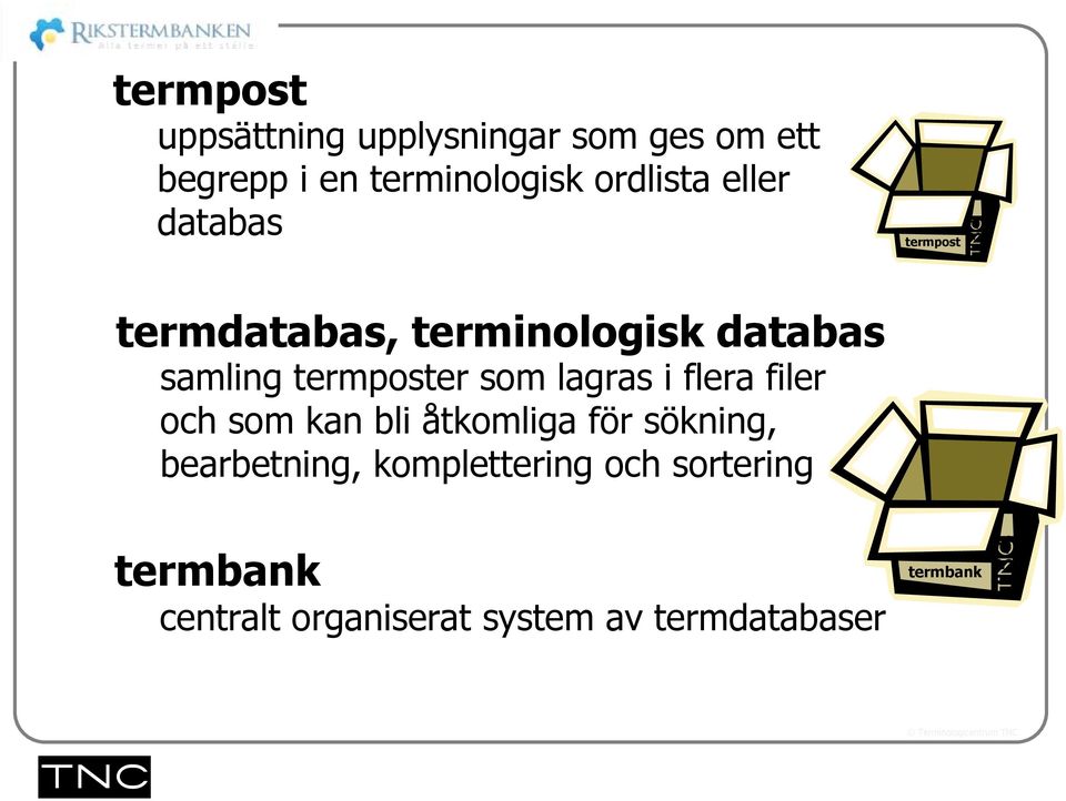 termposter som lagras i flera filer och som kan bli åtkomliga för sökning,